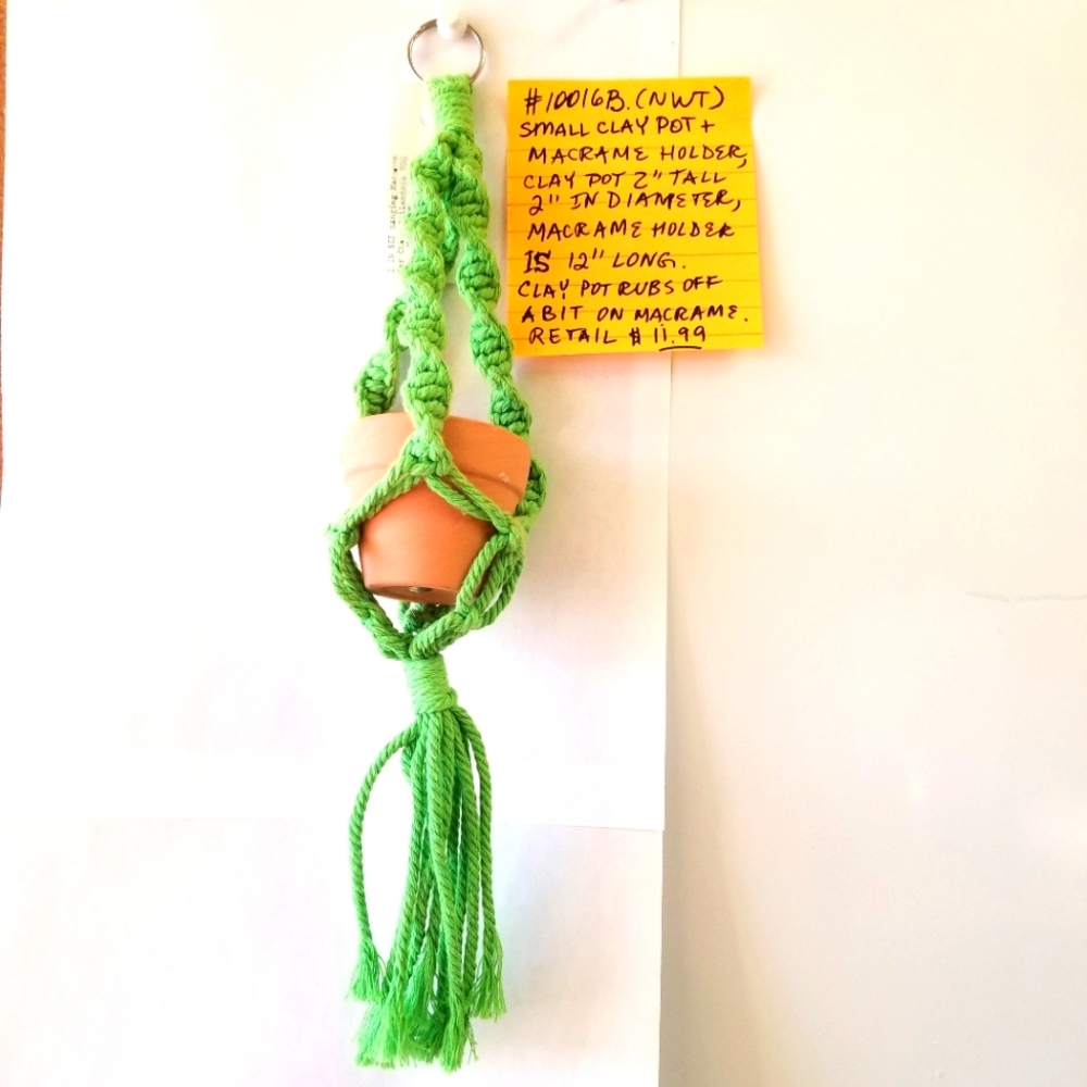#10016B New 2" Clay Pot in Green Macrame Holder